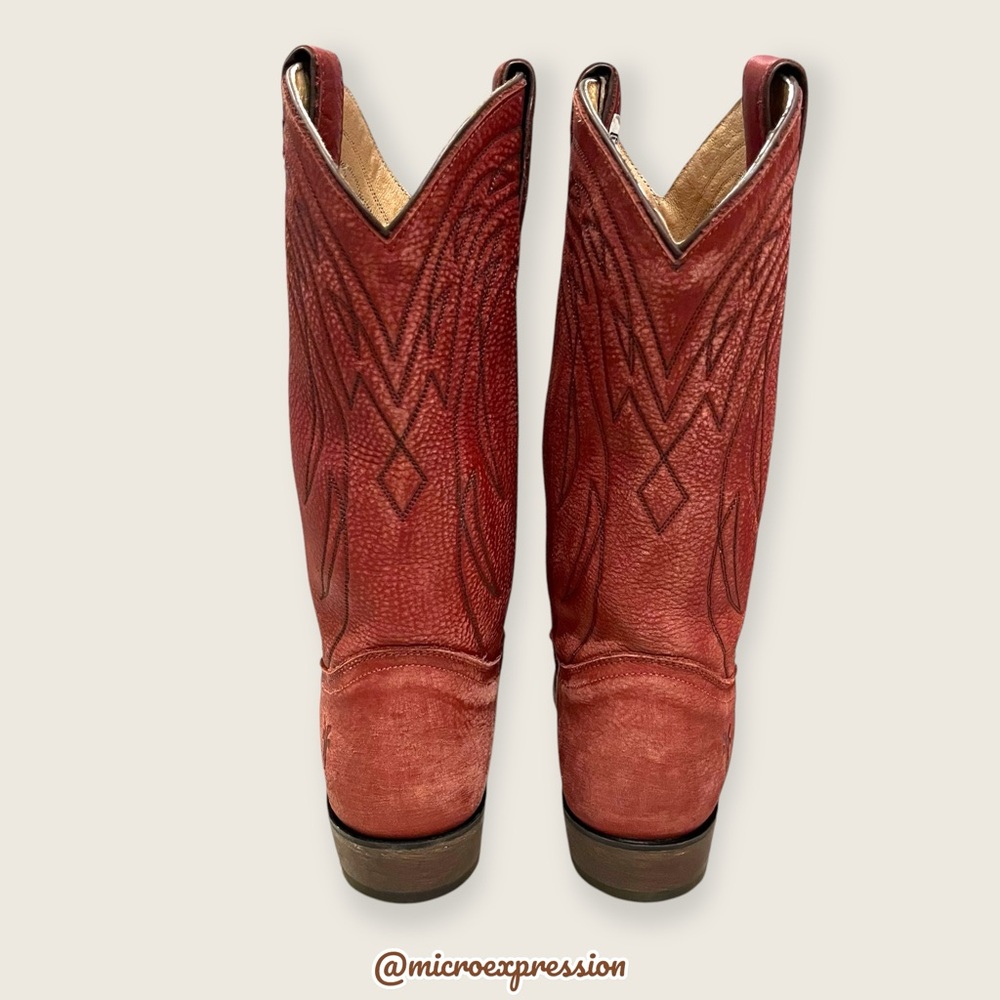 $385 Frye Billy Vintage Red Brick Leather Embroidered Pull-On Cowgirl Tall Boot - Picture 10 of 15